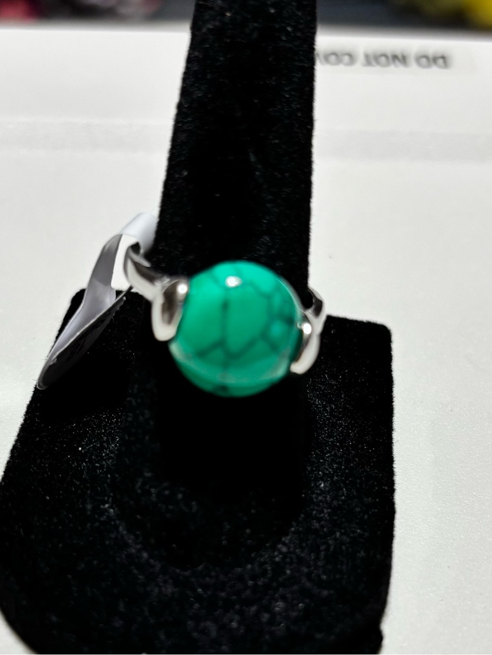 Silver Ring with Turquoise Green Stone - Women's Jewelry Size 8